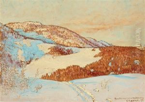 Ski Tracks On The Mountain by Gustaf Fjaestad