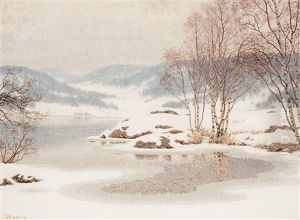 Snow On Frozen Lake by Gustaf Fjaestad
