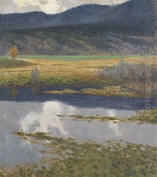 Landskap Med Vattendrag Och Berg I Bakgrunden - view 1
