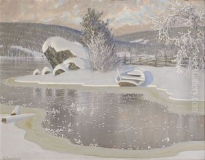 Rimfrost Pa Is by Gustaf Fjaestad