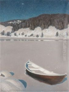 Vinternatt Over Frusen Sjo by Gustaf Fjaestad
