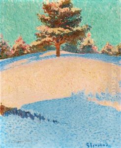 Vinterlandskap Med Solbelyst Tall by Gustaf Fjaestad
