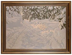 Soleffekt I Snotyngd Skog by Gustaf Fjaestad