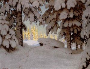 Vinterlandskap Med Solbelysta Granar by Gustaf Fjaestad