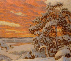 Vinterlandskap I Solnedgangsbelysning by Gustaf Fjaestad