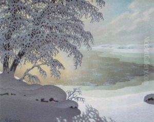 Snokristaller Pa Frusen Sjo by Gustaf Fjaestad