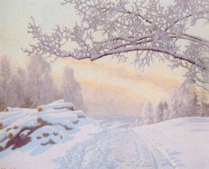Sol Over Snotackt Landskap by Gustaf Fjaestad
