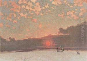 Landskap Med Vattendrag - Vintermotiv I Skymning by Gustaf Fjaestad