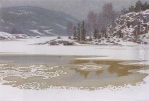 Blidvader - Vinterlandskap Med Vattendrag by Gustaf Fjaestad