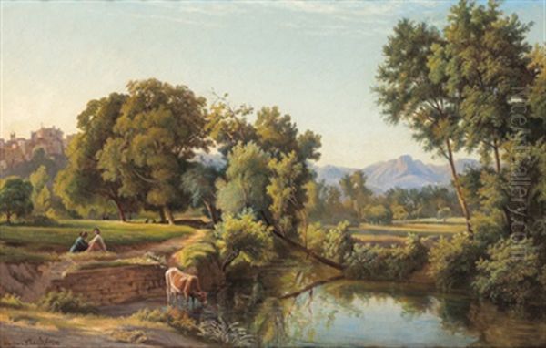 Bewaldete Landschaft Mit Figurlicher Staffage - view 1