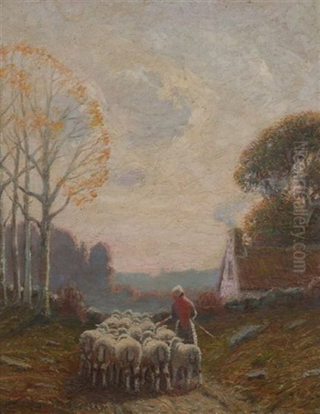 Shepherdess With Flock - view 1