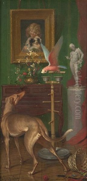 Parisian Interior With Greyhound And Parrot - view 1