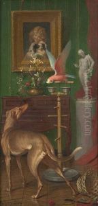 Parisian Interior With Greyhound And Parrot