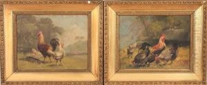 Chickens Feeding (+ Another; Pair) by James Thorpe Flaherty