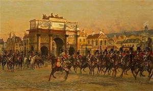 Napoleon And His Staff Reviewing The Mounted Chasseurs Of The Imperial Guard Before The Arc De Triomphe Du Carrousel by Francois Flameng