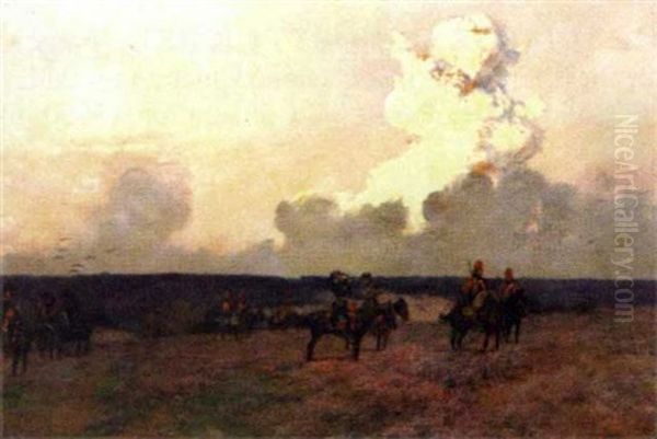 Battlefield With Military Figures On Horseback - view 1
