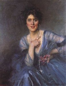 Portrait De Femme A La Robe Bleue by Francois Flameng