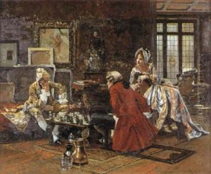 Les Joueurs D'echecs Au Xviiieme Siecle by Francois Flameng