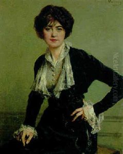 Portrait Of Marcell Praince, Wearing A Black And Lace Dress by Francois Flameng