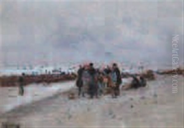 Cancale, Pecheurs De Coquillages Sur La Plage - view 1