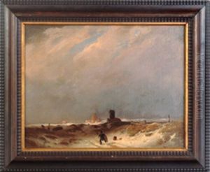 Hollandische Winterlandschaft Mit Windmuhle Und Personenstaffage