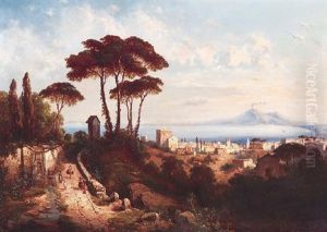 Blick Auf Castellamare Und Den Vesuv Am Golf Von Neapel by Albert Flamm