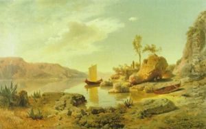 Italienische Landschaft Mit Gebirgssee by Albert Flamm