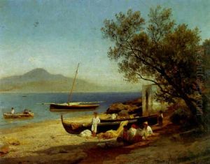 Fischer Am Strand Des Tyrrhenischen Meeres by Albert Flamm