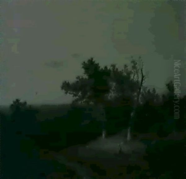 Reisigsammler Auf Einer Waldlichtung Mit Bach - view 1