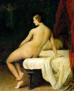 Ruckenakt Einer Auf Einem Bett Sitzenden Jungen Frau