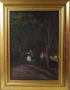 Effets De Lumiere Dans Une Allee D'arbres by Jules Flandrin