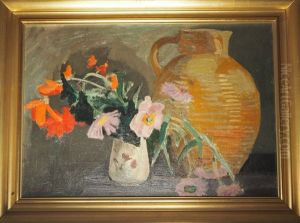 Nature Morte Au Pichet Et Bouquet De Fleurs by Jules Flandrin