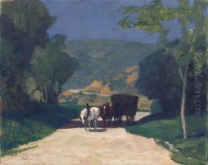 Paysage De Campagne A La Charrette De Foin by Jules Flandrin