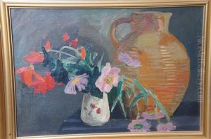 Nature Morte Au Pichet Et Bouquet De Fleurs