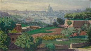 St. Pierre, Vue Du Janicule, Rome by Jules Flandrin