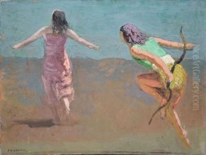 Archer Poursuivant Une Femme by Jules Flandrin