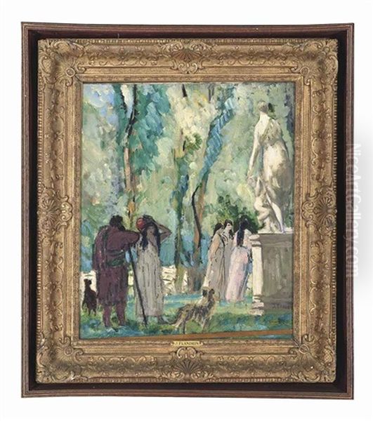 Promenading Figures In A Garden With A Sculpture Of Venus And Cupid - view 1