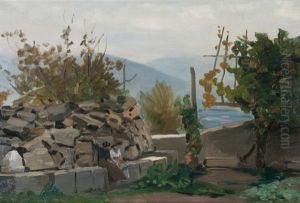 A Corenc, La Cour De La Maison D'henriette Deloras by Jules Flandrin
