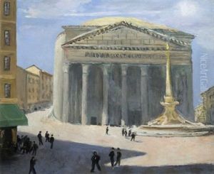 Rome, Le Pantheon, La Place De La Rotonde Et Sa Fontaine by Jules Flandrin