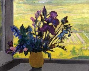 Fleurs De Printemps Devant La Fenetre by Jules Flandrin