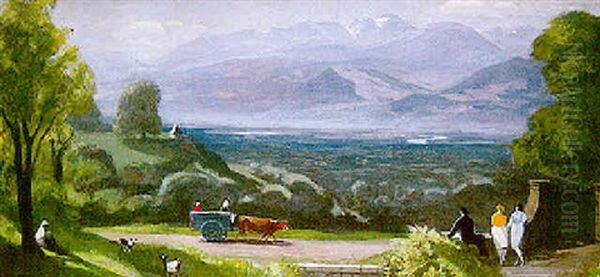 Scene Champetre Dans Le Champ De La Maison Du Peintre A  Corenc, Au Fond La Vallee De L'isere Et La Chaine De Belledonne - view 1