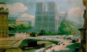 Notre-dame De Paris Et Le Petit Pont by Jules Flandrin