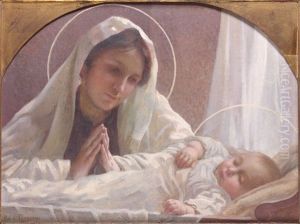 Vierge Veillant L'enfant Endormi by Paul Hippolyte Flandrin