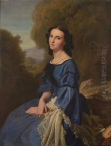 Jeune Fille A La Robe De Soie Bleue by Paul Flandrin
