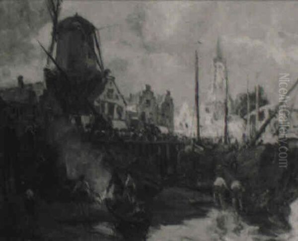 Repairing Boats At The Water's Edge - view 1