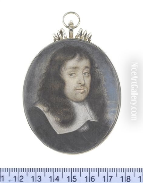 A Gentleman, Wearing Black Cloak And White Lawn Collar Drawn With Tassels, His Natural Dark Hair Falling Before His Shoulders - view 1