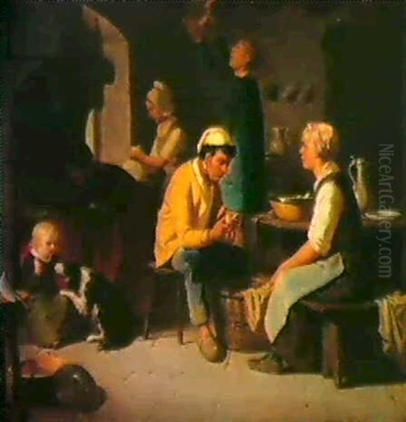 Kokkeninterior Med Bonder Der Forbereder Et Maltid - view 1