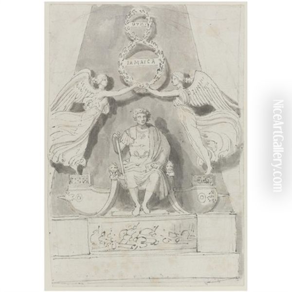 Two Designs For Memorials, Two Studies Of Standing Draped Figures, A Sheet Of Studies With Roman Soldiers And A Compositional Study With Dead Bodies (various Sizes; 6 Works) - view 1