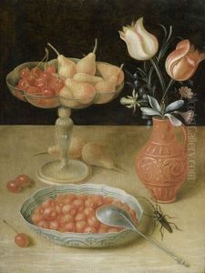 Fruchtestilleben Mit Wanli-schale, Erdbeeren Und Tulpen Fruchtestilleben Mit Wanli-schale, Erdbeeren Und Tulpen