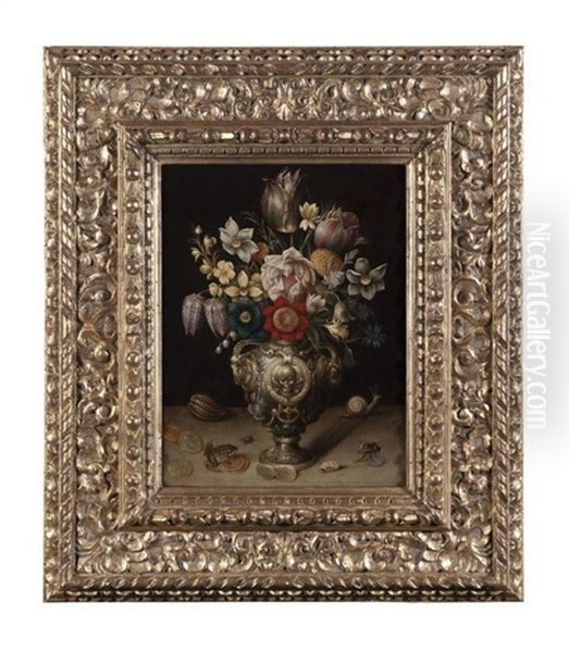 Memento Mori Au Bouquet De Tulipes, Insectes, Coquillages Et Pieces De Monnaies - view 1